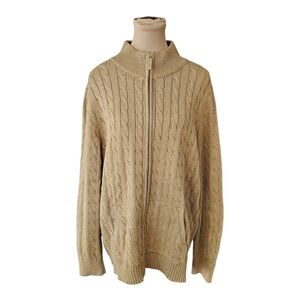 LAUREN Ralph Lauren Gold Metalic Zip Knit Style Sweater Vintage Sz XXL